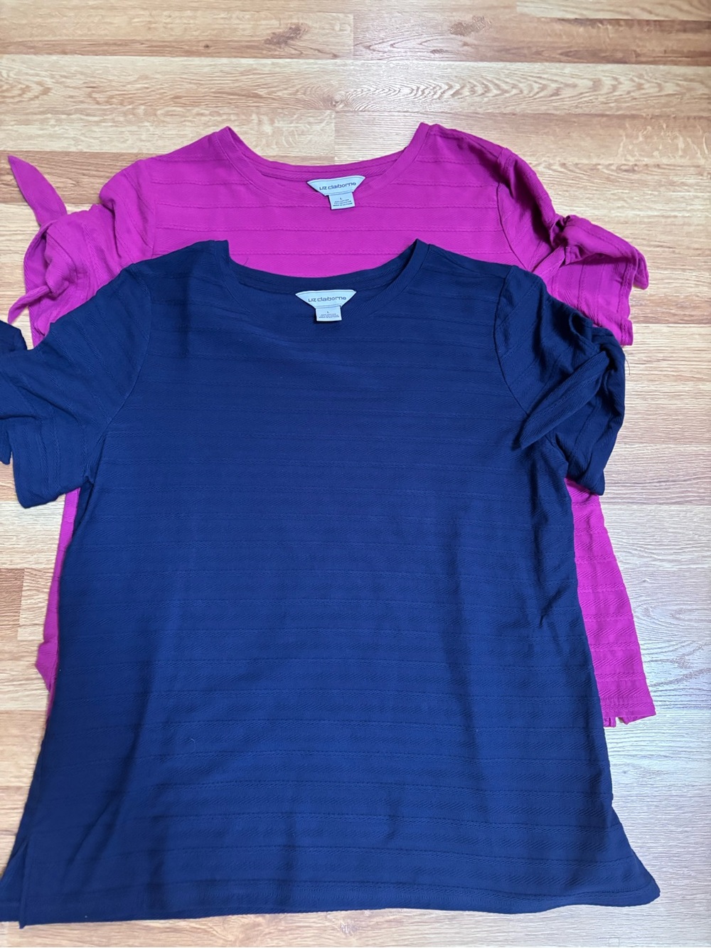 Liz Claiborne Women's Pink & Blue Short Sleeve Top with Sleeve Ties size Large